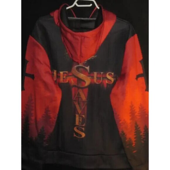 Jesus Christ Saved My Life Cross Full Zip Hoodie Jacket Sweatshirt Adult XL - Picture 7 of 9